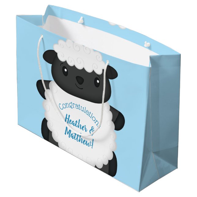 Sheep Baby Shower Blue Large Gift Bag (Back Angled)