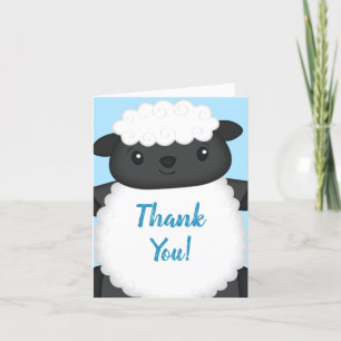 Sheep Baby Shower Blue Thank You Card