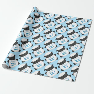 Sheep Baby Shower Blue Wrapping Paper