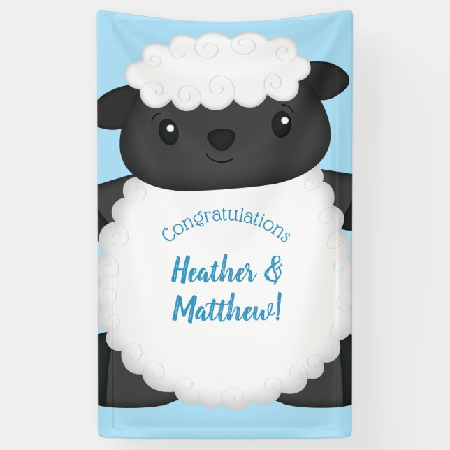 Sheep Baby Shower Farm Blue Boy Banner (Vertical)