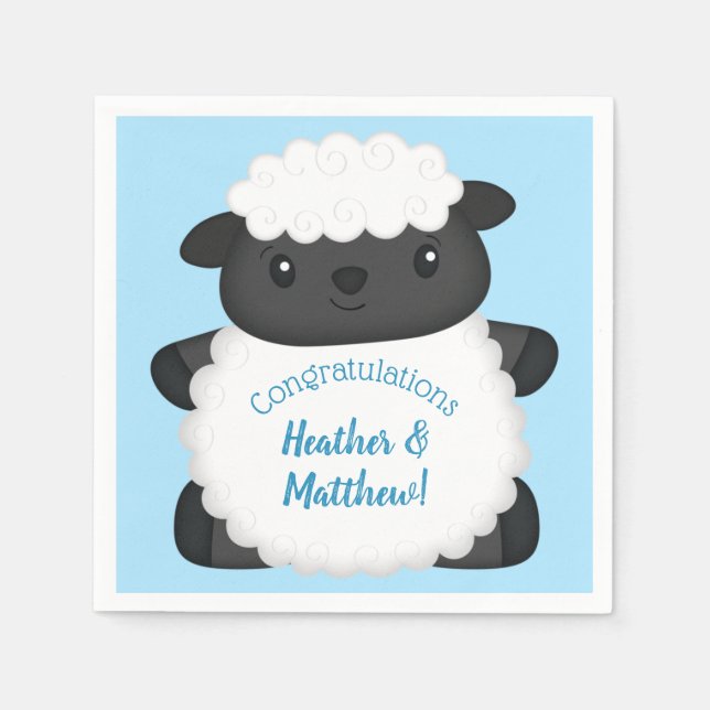 Sheep Baby Shower Farm Blue Boy Napkin (Front)