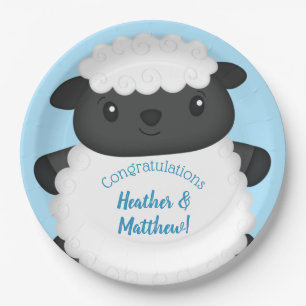 Sheep Baby Shower Farm Blue Boy Paper Plate