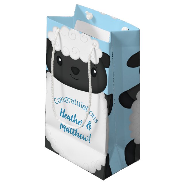 Sheep Baby Shower Farm Blue Boy Small Gift Bag (Front Angled)