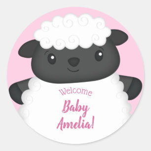 Sheep Baby Shower Farm Pink Girl Classic Round Sticker