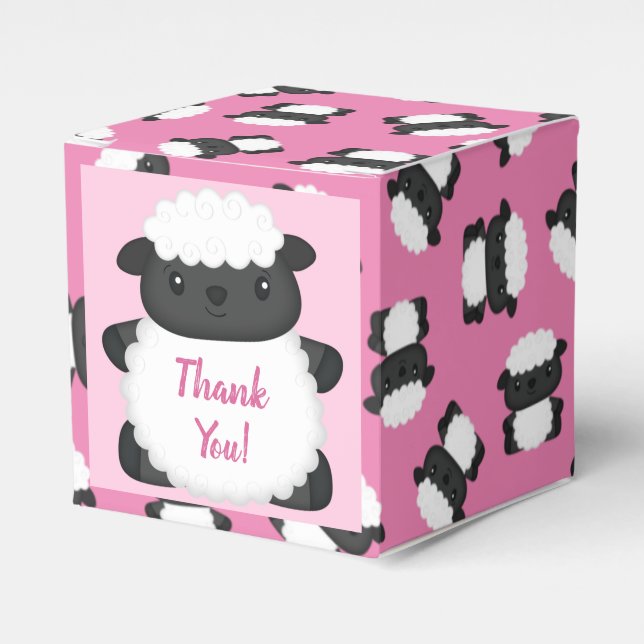 Sheep Baby Shower Farm Pink Girl Favour Box (Front Side)