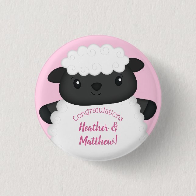 Sheep Baby Shower Pink 3 Cm Round Badge (Front)