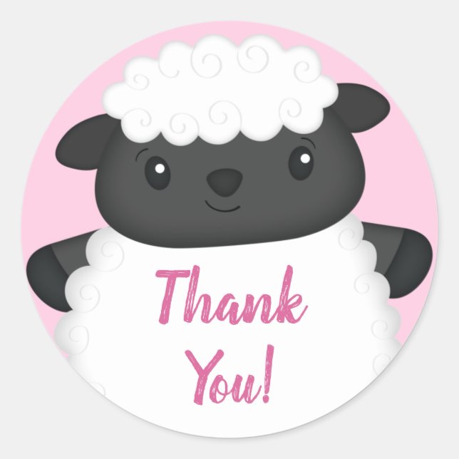 Sheep Baby Shower Pink Classic Round Sticker (Front)