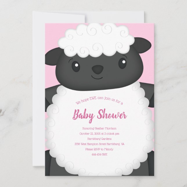 Sheep Baby Shower Pink Invitation (Front)
