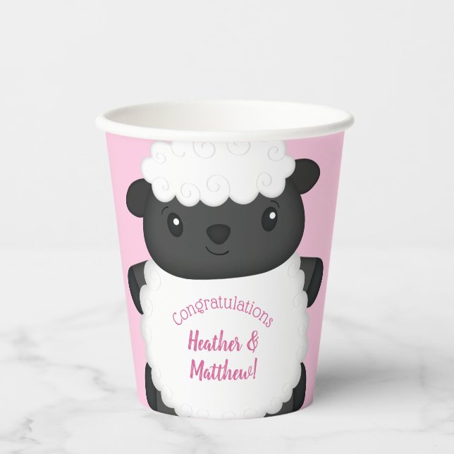 Sheep Baby Shower Pink Paper Cups (Front)