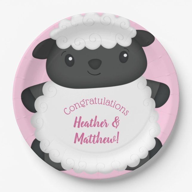 Sheep Baby Shower Pink Paper Plate (Front)