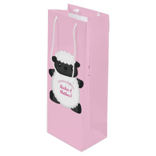 Sheep Baby Shower Pink Wine Gift Bag