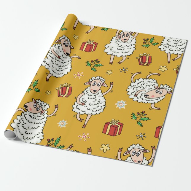 sheep background vintage wrapping paper (Unrolled)