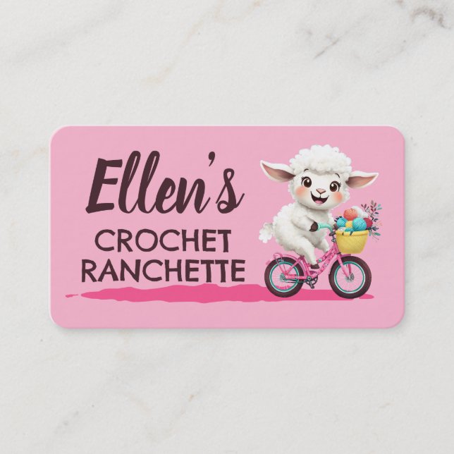 Sheep bicycle crochet knitting knitter handspun business card (Front)