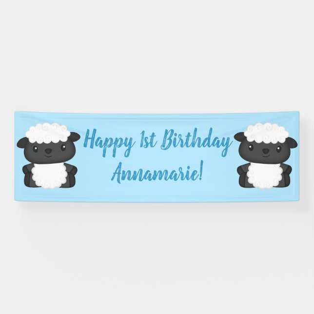 Sheep Birthday Party Blue Banner (Horizontal)