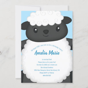 Sheep Birthday Party Blue Invitation