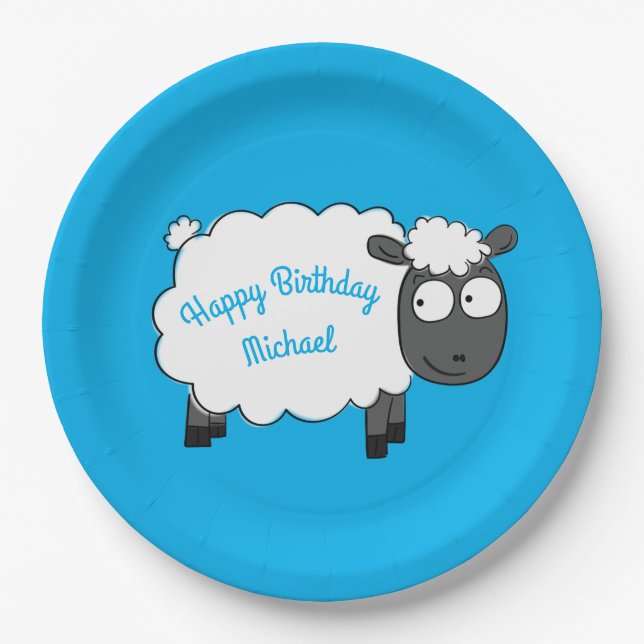 Sheep Birthday Party Cute Cartoon Kids Paper Plate (Front)