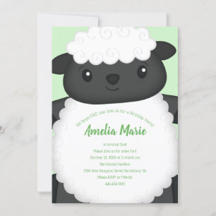 Sheep Birthday Party Green Invitation