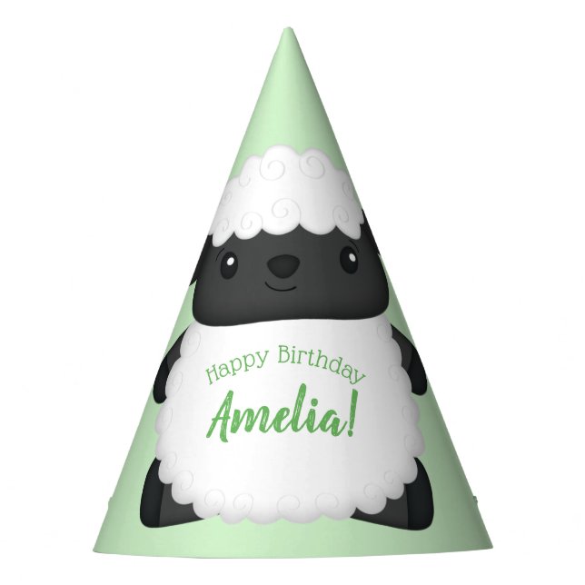 Sheep Birthday Party Green Party Hat (Front)