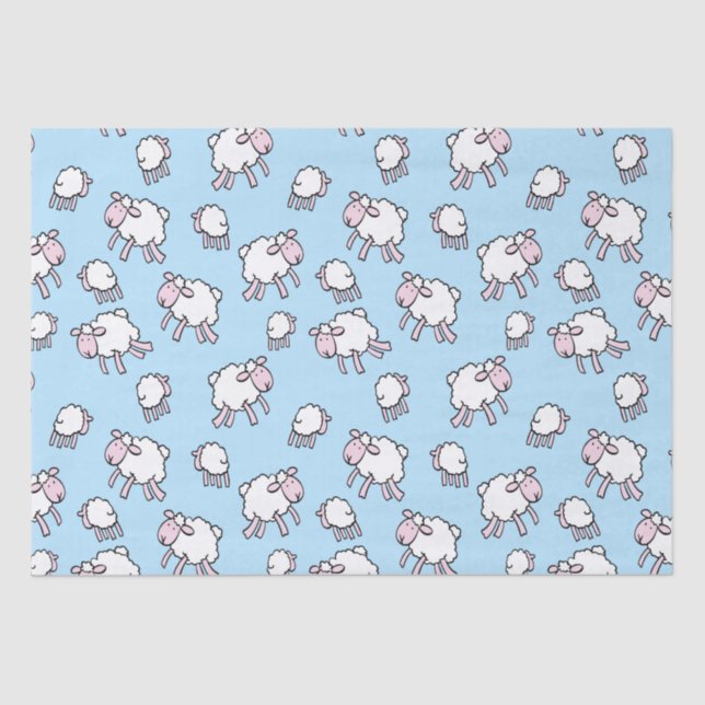 Sheep Blue Wrapping Paper (Front)