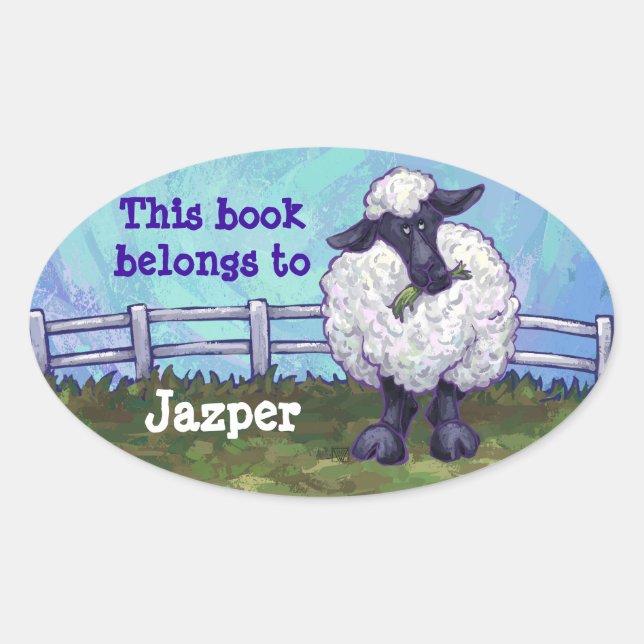 Sheep Bookplate Oval Sticker (Front)