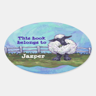 Sheep Bookplate Oval Sticker
