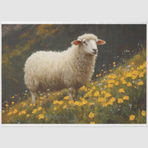 Sheep Buttercup Flowers Painting Decoupage Tissue Paper