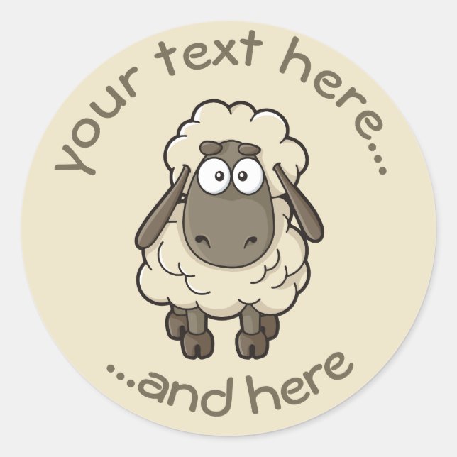 Sheep Cartoon Beige Classic Round Sticker (Front)