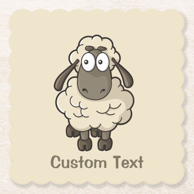 Sheep Cartoon Beige Paper Coaster (Front)
