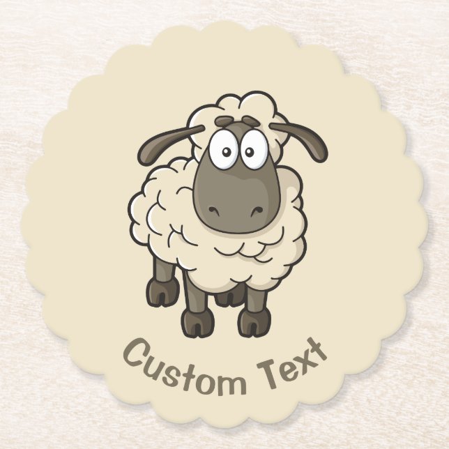 Sheep Cartoon Beige Paper Coaster (Front)