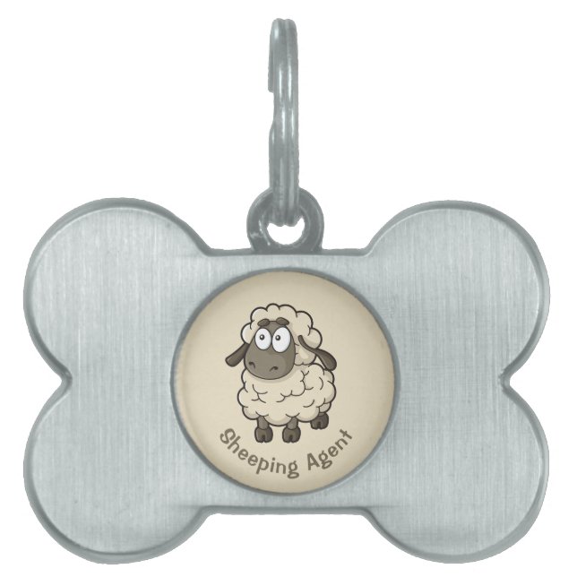 Sheep Cartoon Beige Pet ID Tag (Front)