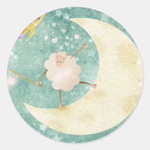 Sheep catching stars classic round sticker
