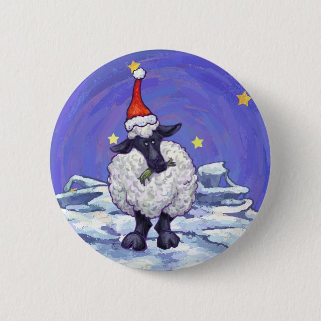 Sheep Christmas 6 Cm Round Badge (Front)