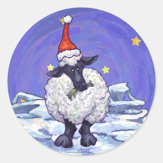 Sheep Christmas Classic Round Sticker (Front)