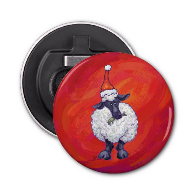 Sheep Christmas On Red Bottle Opener (Front)