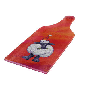 Sheep Christmas On Red Cutting Board