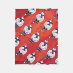 Sheep Christmas On Red Fleece Blanket