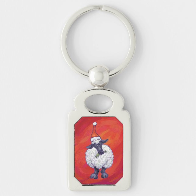 Sheep Christmas On Red Key Ring (Front)