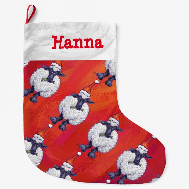Sheep Christmas On Red Large Christmas Stocking (Front)