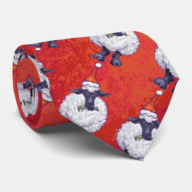 Sheep Christmas On Red Tie (Rolled)