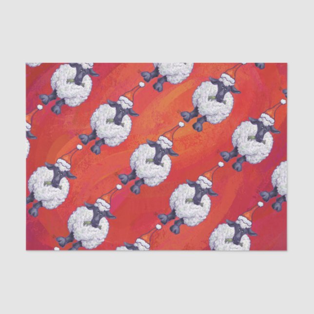 Sheep Christmas On Red Tissue Paper (Front)