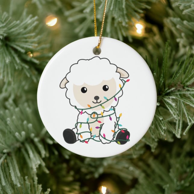 Sheep Christmas Snow Winter Animals Sheeps Ceramic Ornament (Tree)