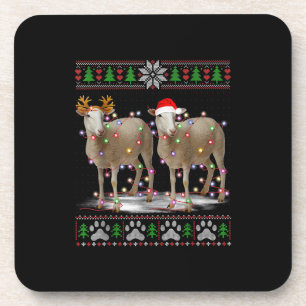 Sheep Christmas Tree Lights Santa Animal Gift Coaster
