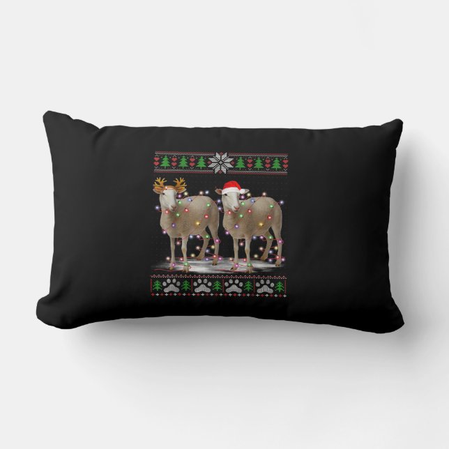 Sheep Christmas Tree Lights | Santa Animal Gift Lumbar Cushion (Front)