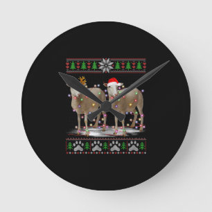 Sheep Christmas Tree Lights Santa Animal Gift Round Clock