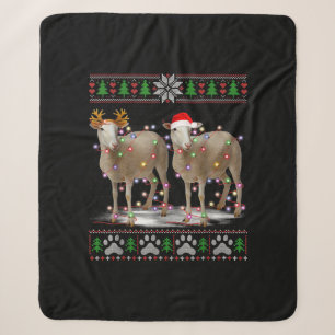 Sheep Christmas Tree Lights Santa Animal Gift Sherpa Blanket