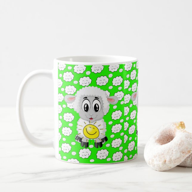 Sheep Clouds Sun Green Mug (With Donut)