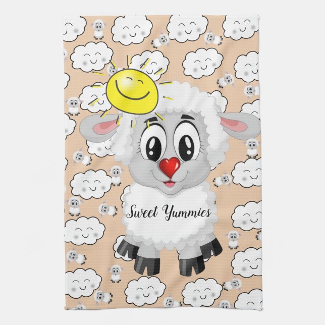 Sheep Clouds Sun Kitchen Hand Towel (Vertical)
