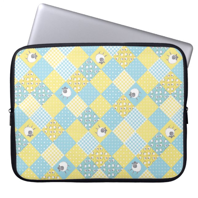 Sheep, Country Faux Patchwork Laptop Sleeve (Front)