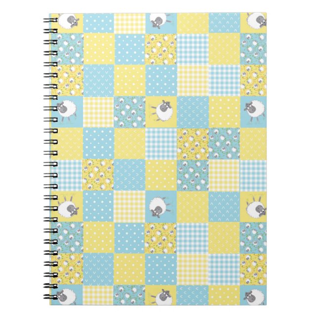 Sheep Country-Style Faux Patchwork Spiral Notebook (Front)