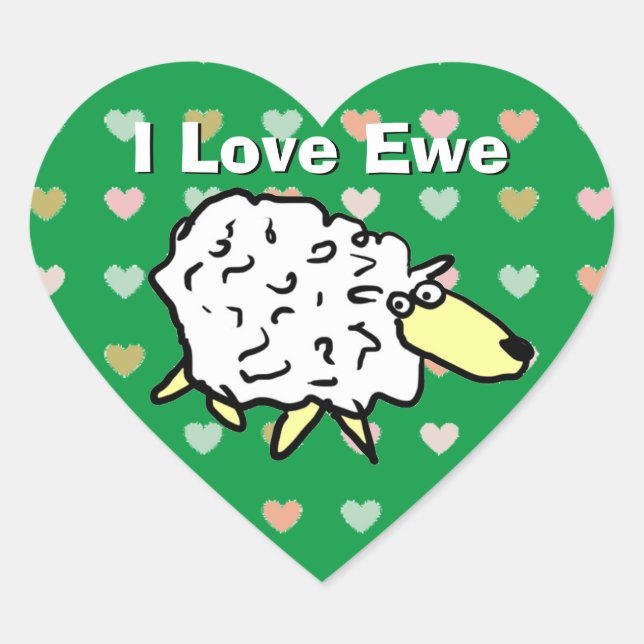 Sheep Design Cartoon Heart Sticker (Front)